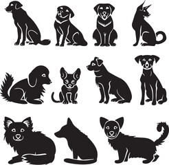 Farm Animals Dog and Cat silhouettes set isolated white background