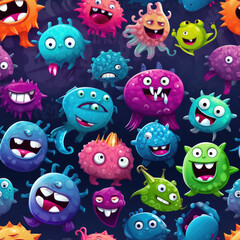 Fototapeta premium various shapes of Virus bacteria with cute cartoon style repeating patterns created with Generative AI Technology