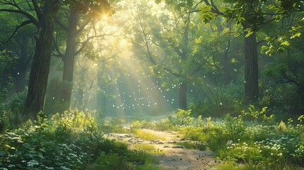 Fototapeta premium Sunny forest early in the morning