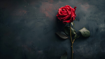  Dry red rose on black background. generative ai
