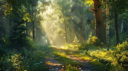 Obraz premium Sunny forest early in the morning