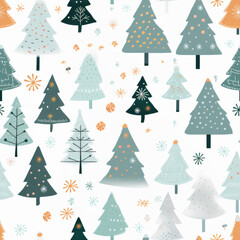 Fototapeta premium seamless pattern of cute silver Christmas trees, stars and snowflakes