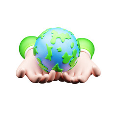 World Earth Day icon 3d illustration or Glove day icon 3d render or Eco Earth day app icon 3d render
