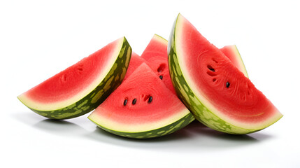 Isolated Juicy Watermelon Slices on white background,Sliced watermelon isolated on white background,Red Fruit with Green Rind Isolated on a White Background


