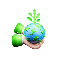 World Earth Day icon 3d illustration or Glove day icon 3d render or Eco Earth day app icon 3d render
