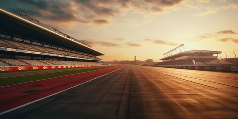 Empty race track with sunset sky background, International race track Race Track.