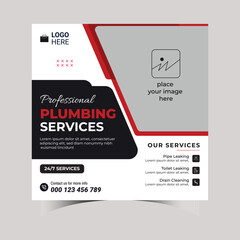 Obraz premium Plumbing service social media post template, plumber expert banner.