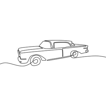 recommend clip art: Single continous line art of classic car
