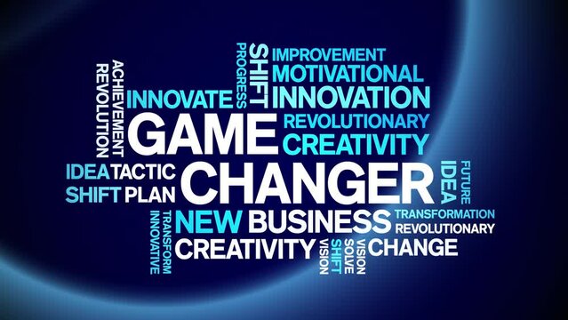 Game Changer animated word cloud;text design animation tag kinetic typography seamless loop.