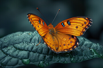?Butterflu closeup shot on leaf. Created with Ai