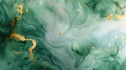 Watercolor background drawn by brush. Green paints spilled on paper