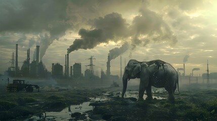 Elephant in Post-Apocalyptic Landscape - obrazy, fototapety, plakaty