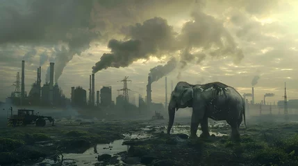 Deurstickers Elephant in Post-Apocalyptic Landscape © iJstock
