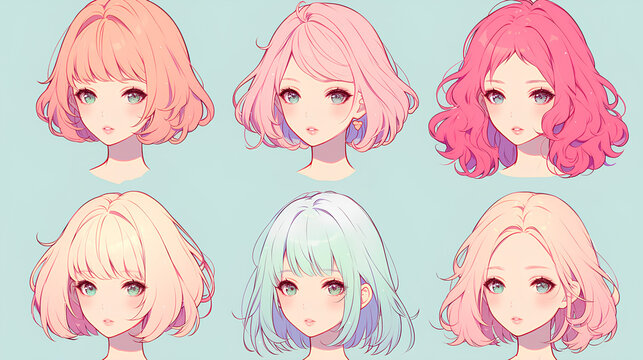 set of cute anime girl hairstyles