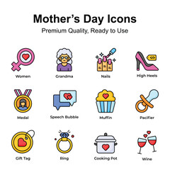 Premium quality mothers day icons set, editable vectors pack