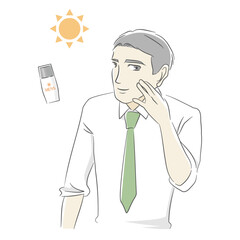 日焼け止めを塗るサラリーマンのイラストセット（グリーン）