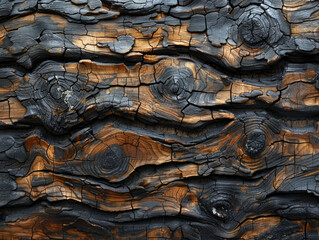 Charred Wood Texture with Intricate Grain Patterns