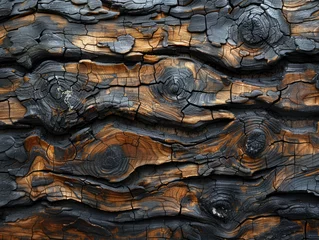 Poster de jardin Texture du bois de chauffage Charred Wood Texture with Intricate Grain Patterns
