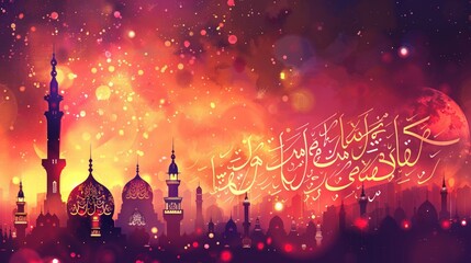 Eid al-Fitr with Ramadan Mubarak calligraphy design, Ai generated