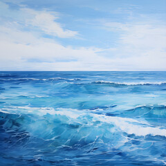 Fototapeta na wymiar Mesmerizing Blue Ocean Expanse: A Symbiosis of Sky, Water, and Light