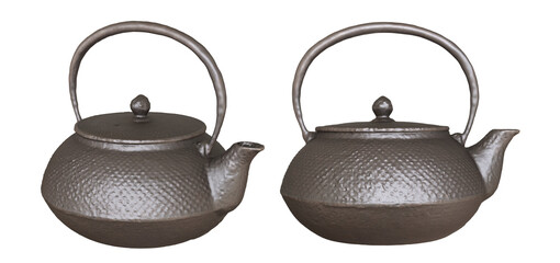 Traditional black iron kettle or Cast iron teapot isolated.