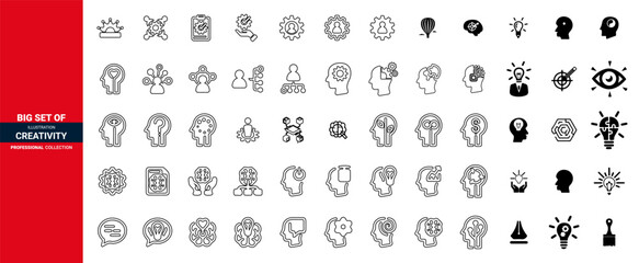 Thinking icons, Creative business solutions icon set, Innovation team management. Minimal team work in business icons. - obrazy, fototapety, plakaty