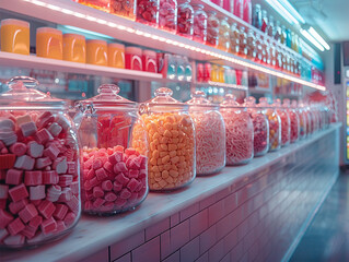 Sweet Shop Candies displayed in glass jars - 749190067