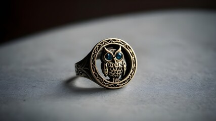 jewelry with an owl logo, owl logo jewelry with dark background
