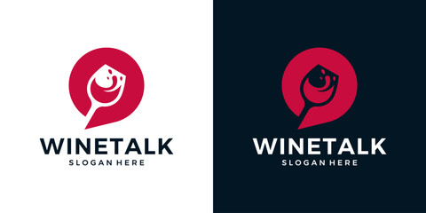 Online wine logo design template. wine glass with chat bubble graphic design vector. Symbol, icon, creative.