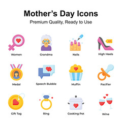 Premium quality mothers day icons set, editable vectors pack