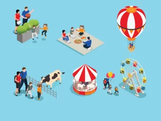 Foto op Canvas set of family enjoying spring outing 3d isometric vector illustration © Creativa Images