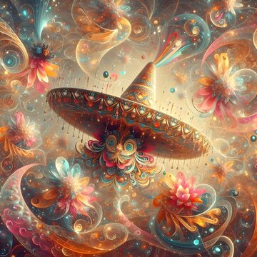 Colorful psychedelic Mexican fractal curves swirls design graphic illustration, mexican holiday concept