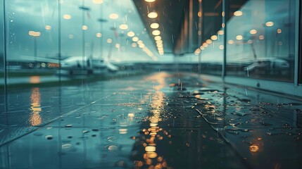 Airport. Rainy summer day. Rainy day at the airport, creating a moody atmosphere.