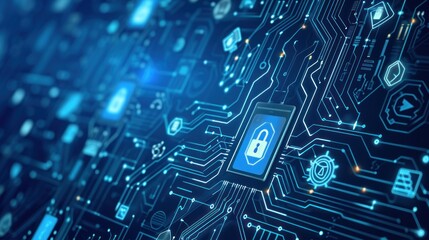 Safety concept, Padlock on circuit board digital background, cyber security, security concept