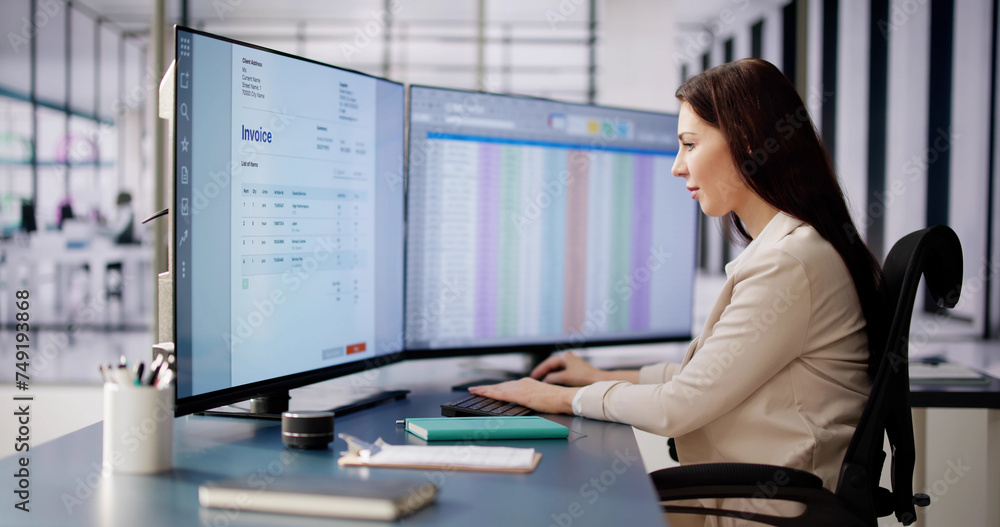 Aufkleber Accountant Using E Invoice Software At Computer