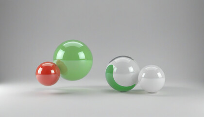 Colorful spheres, 3d render glass colored balls on a table