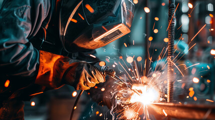 Photo of a construction worker using a welding torch to join metal parts