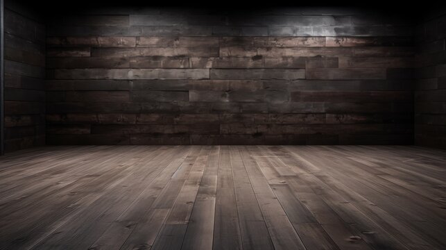 Abstract wooden beige dark studio background for product presentation. Empty room with shadows of window  . 3d room with copy space. 