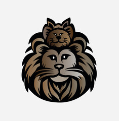 Cartoon lion isolated on brown.