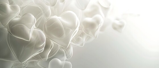 "Valentine's Day Background - Soft White Design with Voluminous Transparent Hearts in Stock Photography"