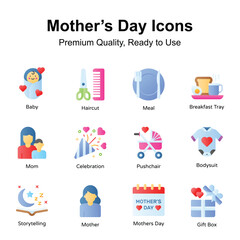 Get this amazing icons set of mothers day in modern design style
