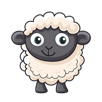 Cute cartoon sheep on white background. AI Generative