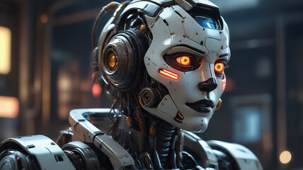 Fototapeta premium Robot face, artificial intelligence. Threat to humanity, generative AI