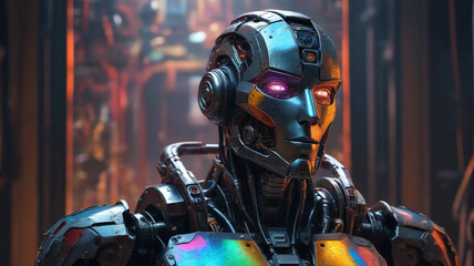 Bust of a menacing military robot, generative AI

