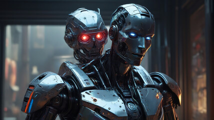 Metallic robot in modern colors, Future AI, Mechanical scourge of humans, generative AI