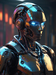 Metallic robot in modern colors, Future AI, Mechanical scourge of humans, generative AI