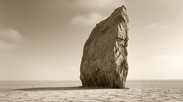 image of a giant rock in a barren and arid field during the day