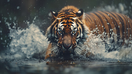 Amur tiger playing in the water Siberia, generative ai - obrazy, fototapety, plakaty