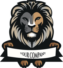 Lion logo cartoon mascot character.
