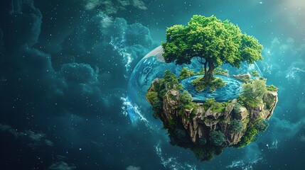 World environment day text with a full view of planet earth and nature landscape creative concept image manipulation